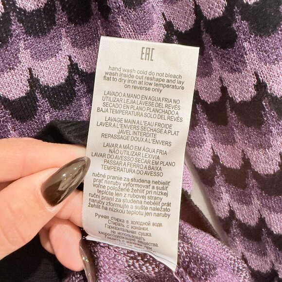 Leo & Ugo Purple Black Scallop Lurex Striped Knit V-Neck Sweater Size S France - Picture 11 of 12